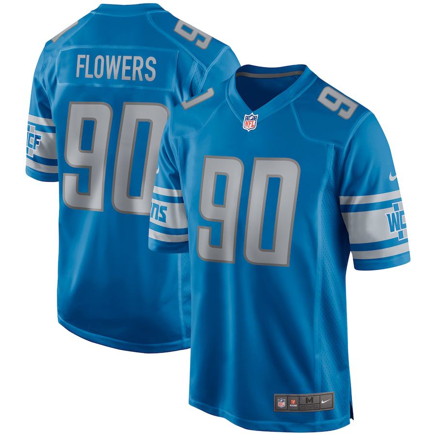 Men Detroit Lions 90 Trey Flowers Nike Blue Game Player NFL Jersey